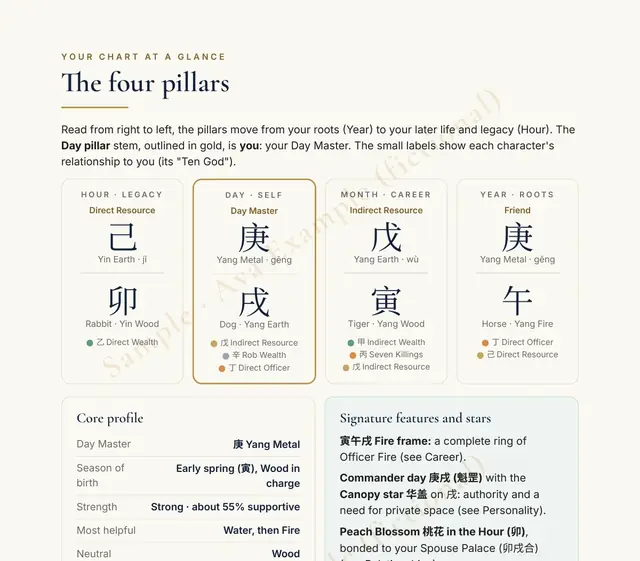 Your Four Pillars (fictional sample page)