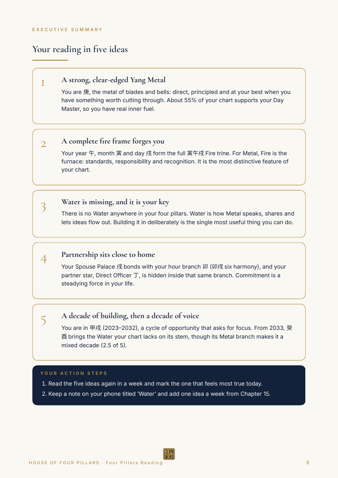 Your reading in five ideas (fictional sample)