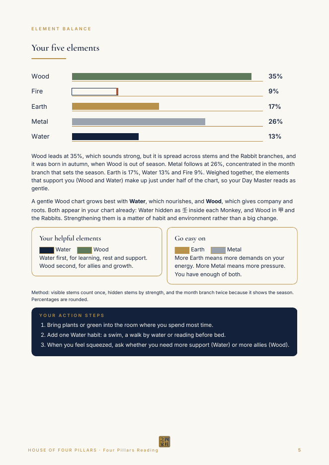 Your five elements (fictional sample)