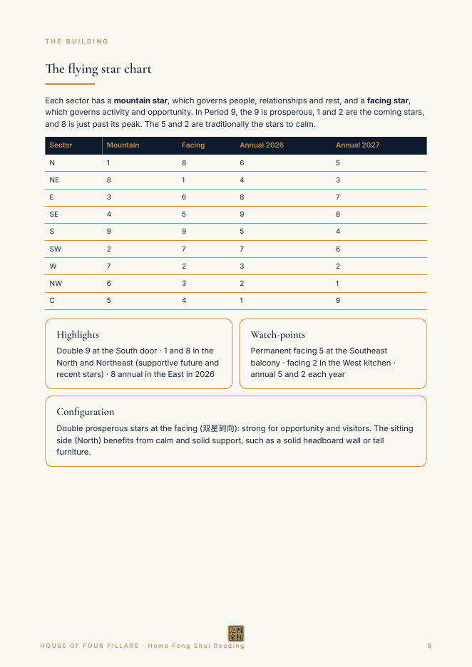 The flying star chart (fictional sample)