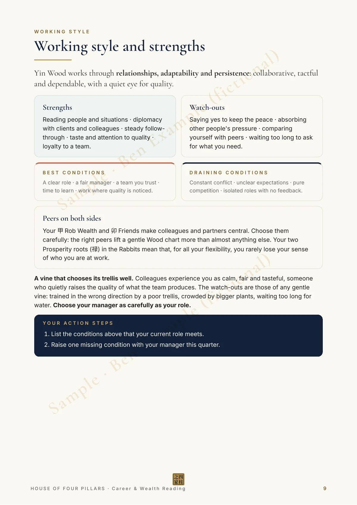 Page 9 of the Career & Wealth sample for Ben Sample (fictional)