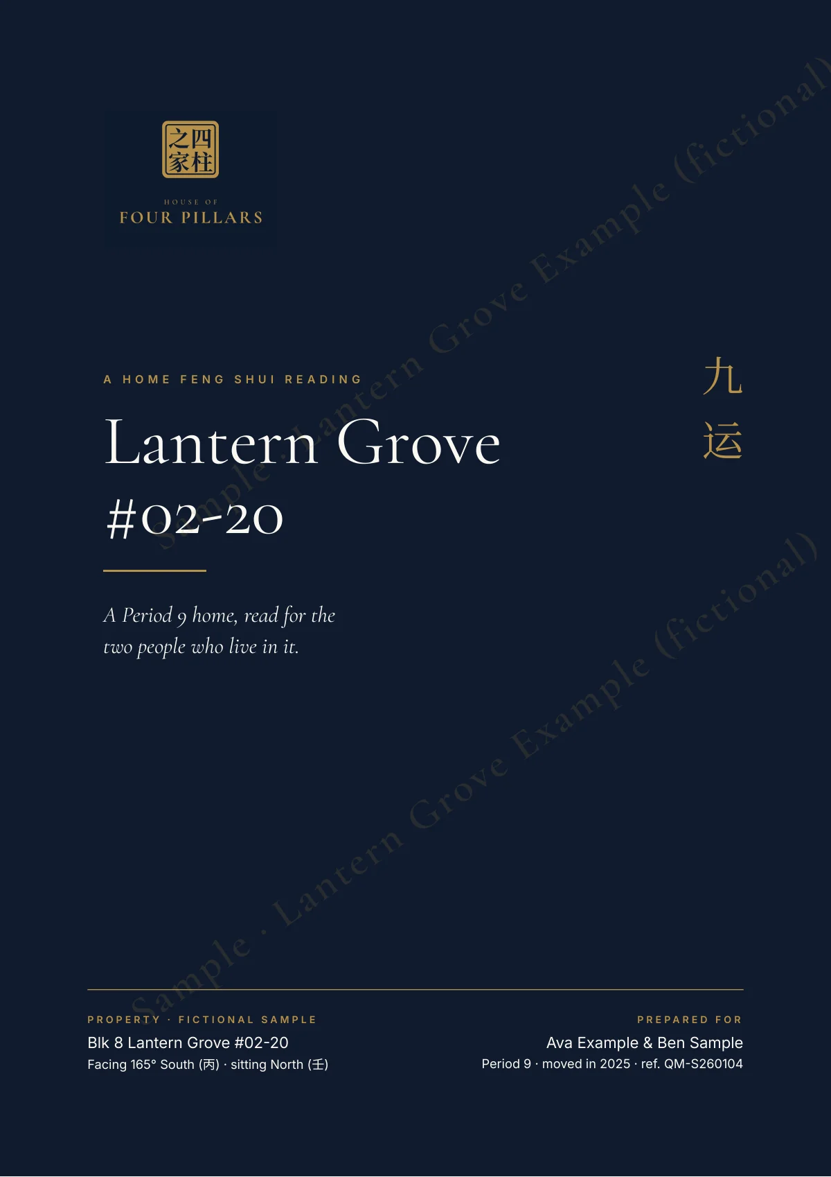Page 1 of the Home Feng Shui sample for Lantern Grove #02-20 (fictional)